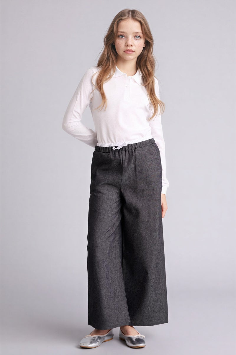 DeFacto Black Girl Wide Leg Denim Look Trousers Casual - Image 3